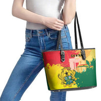 Ghana Republic Day Leather Tote Bag Black Star Square With Coat Of Arms