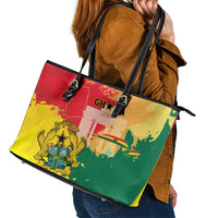 Ghana Republic Day Leather Tote Bag Black Star Square With Coat Of Arms