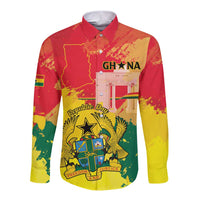Personalized Ghana Republic Day Long Sleeve Button Shirt Black Star Square With Coat Of Arms