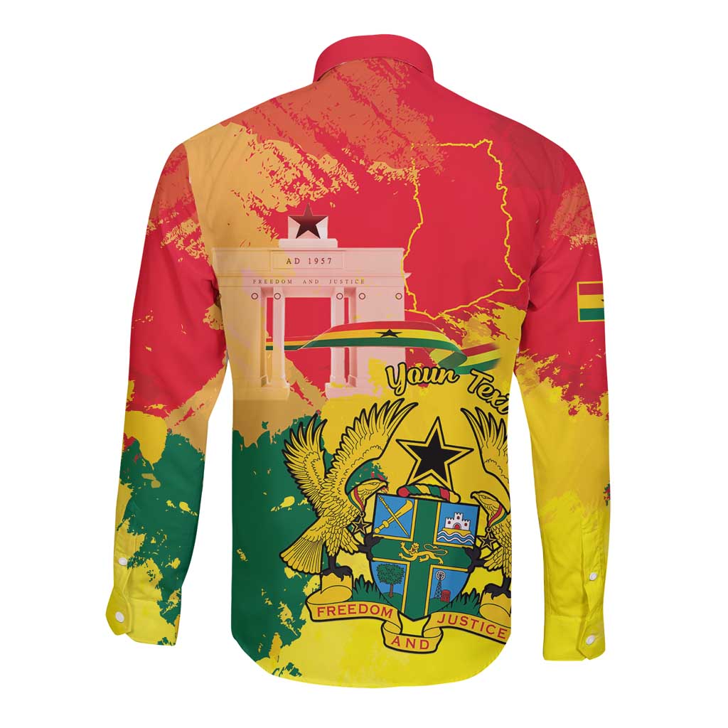Personalized Ghana Republic Day Long Sleeve Button Shirt Black Star Square With Coat Of Arms