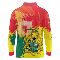 Personalized Ghana Republic Day Long Sleeve Polo Shirt Black Star Square With Coat Of Arms