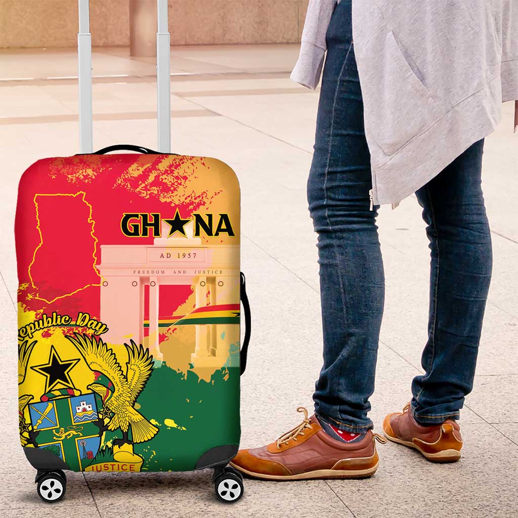 Ghana Republic Day Luggage Cover Black Star Square With Coat Of Arms