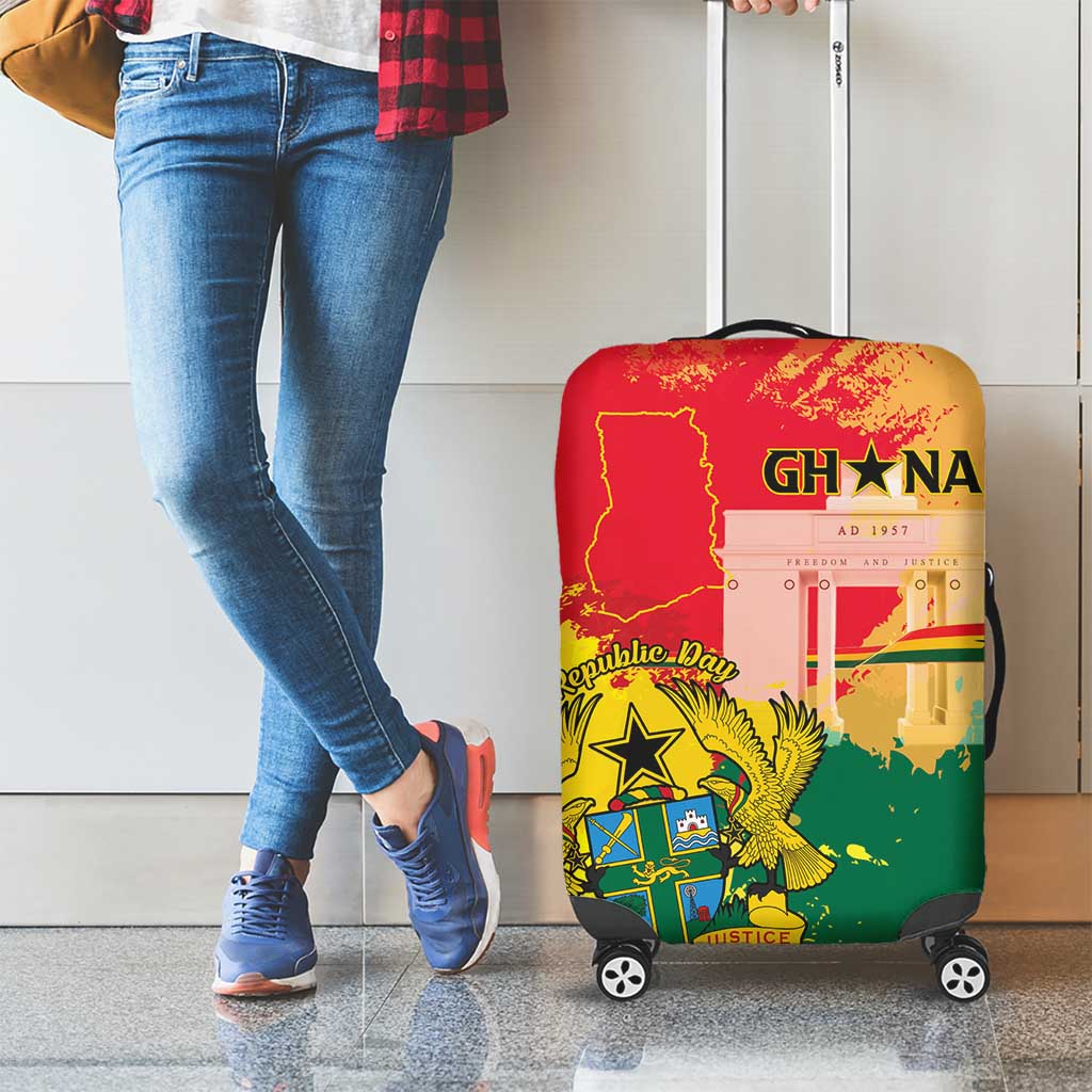Ghana Republic Day Luggage Cover Black Star Square With Coat Of Arms