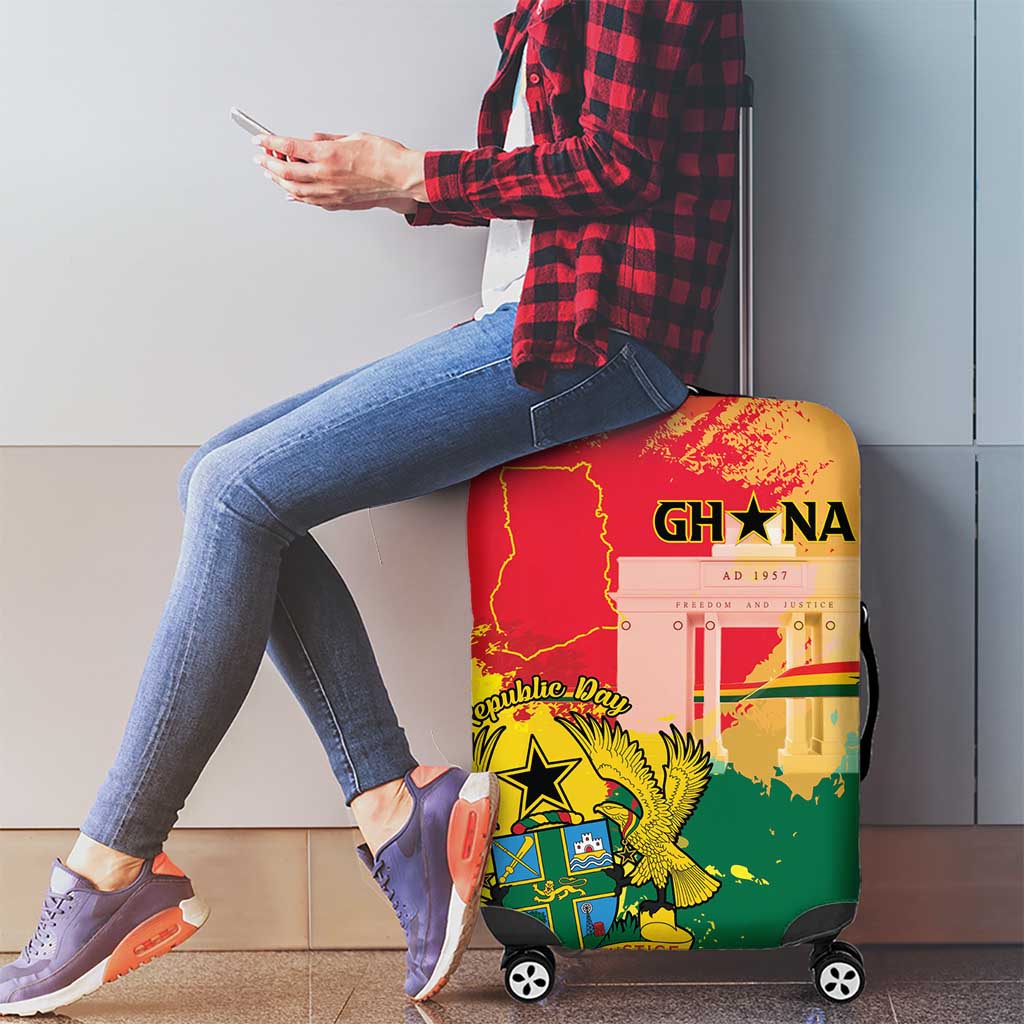 Ghana Republic Day Luggage Cover Black Star Square With Coat Of Arms