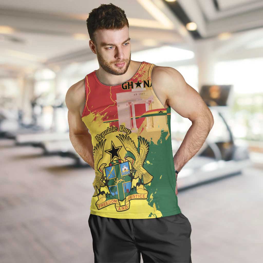 Personalized Ghana Republic Day Men Tank Top Black Star Square With Coat Of Arms