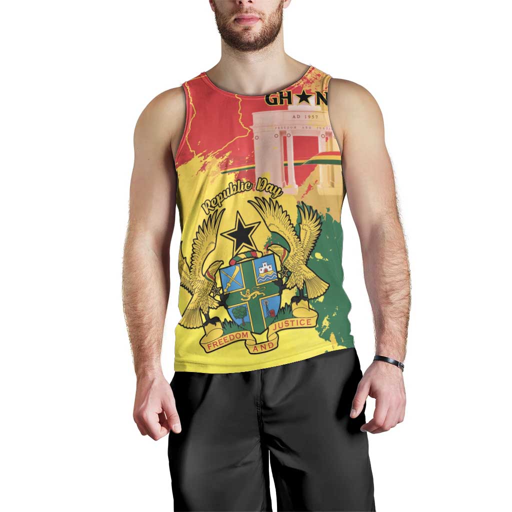 Personalized Ghana Republic Day Men Tank Top Black Star Square With Coat Of Arms