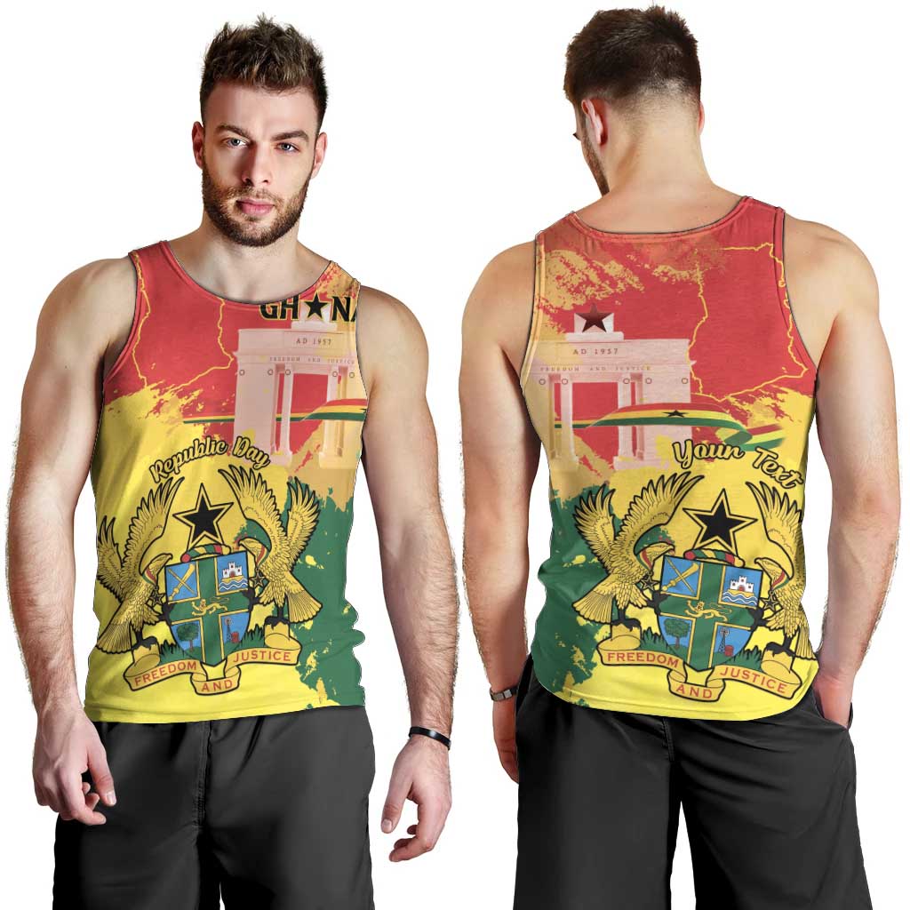 Personalized Ghana Republic Day Men Tank Top Black Star Square With Coat Of Arms