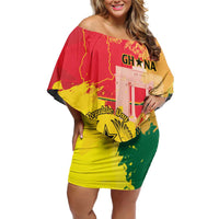 Personalized Ghana Republic Day Off Shoulder Short Dress Black Star Square With Coat Of Arms