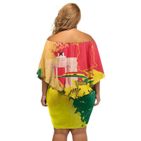 Personalized Ghana Republic Day Off Shoulder Short Dress Black Star Square With Coat Of Arms