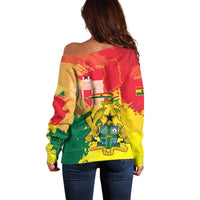 Personalized Ghana Republic Day Off Shoulder Sweater Black Star Square With Coat Of Arms