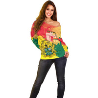 Personalized Ghana Republic Day Off Shoulder Sweater Black Star Square With Coat Of Arms