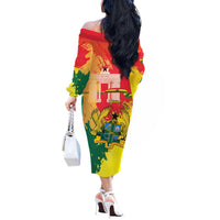 Personalized Ghana Republic Day Off The Shoulder Long Sleeve Dress Black Star Square With Coat Of Arms