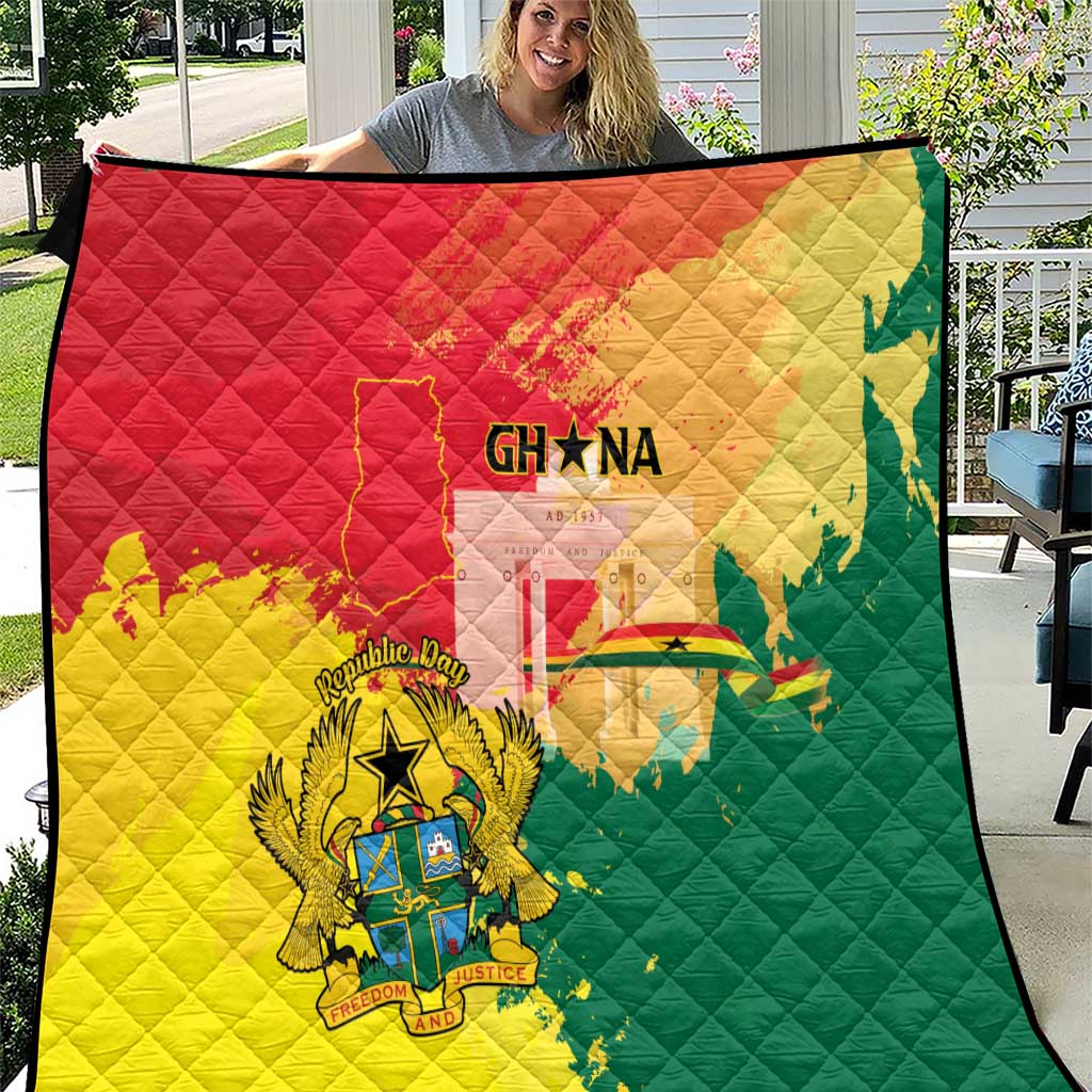 Ghana Republic Day Quilt Black Star Square With Coat Of Arms