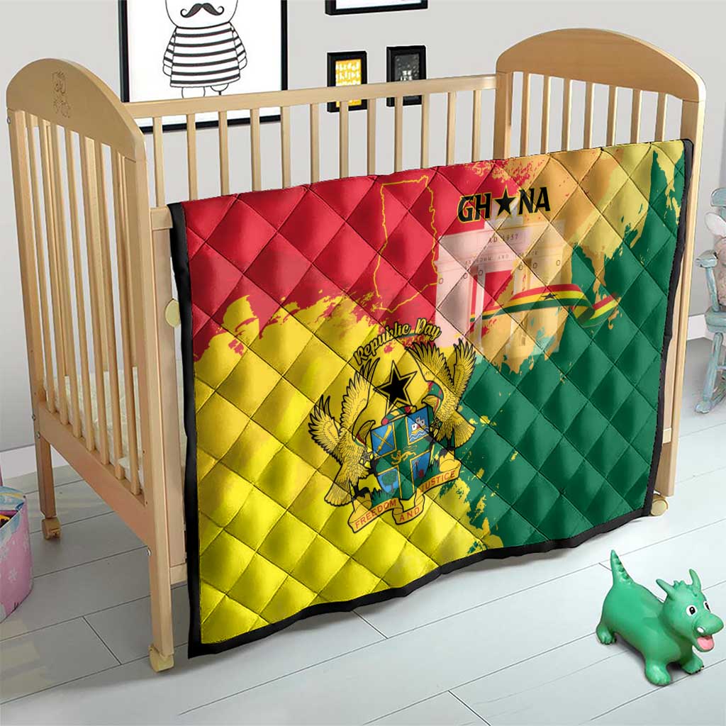 Ghana Republic Day Quilt Black Star Square With Coat Of Arms