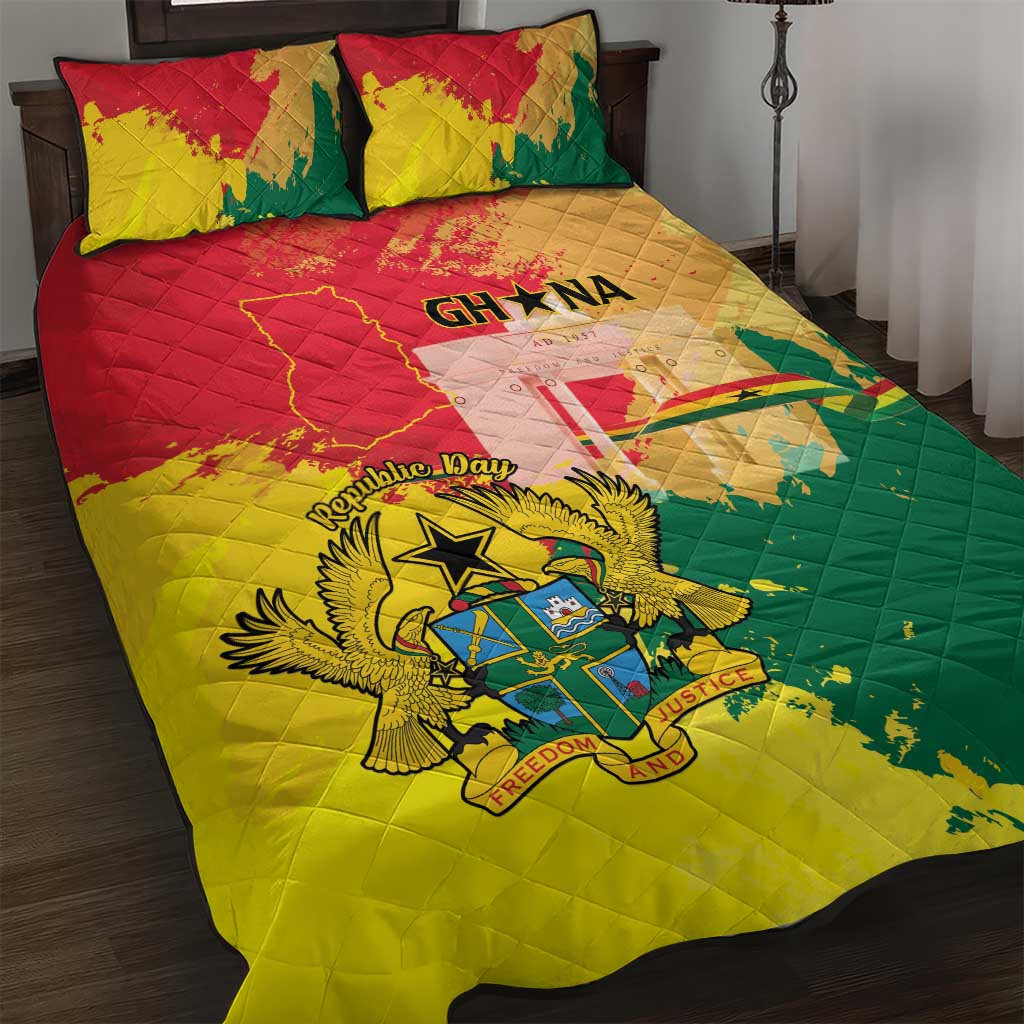Ghana Republic Day Quilt Bed Set Black Star Square With Coat Of Arms