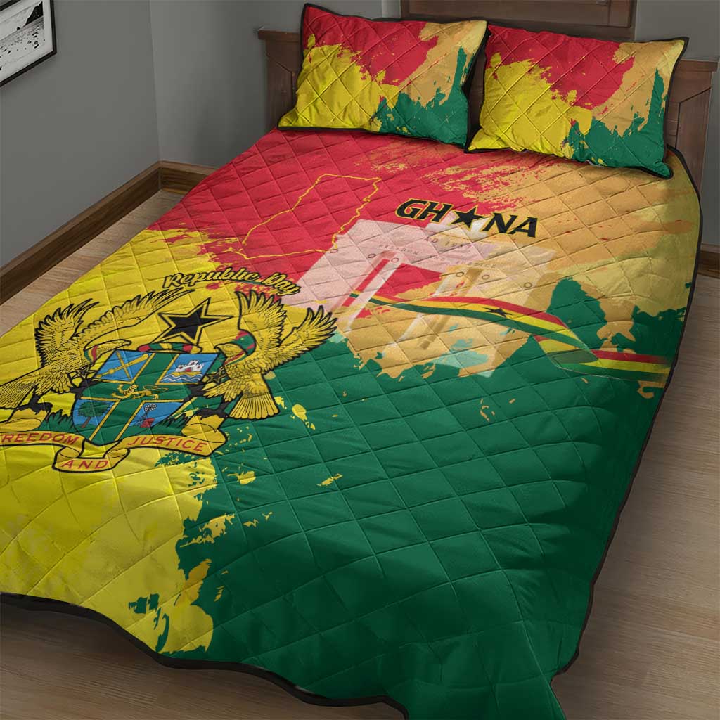 Ghana Republic Day Quilt Bed Set Black Star Square With Coat Of Arms