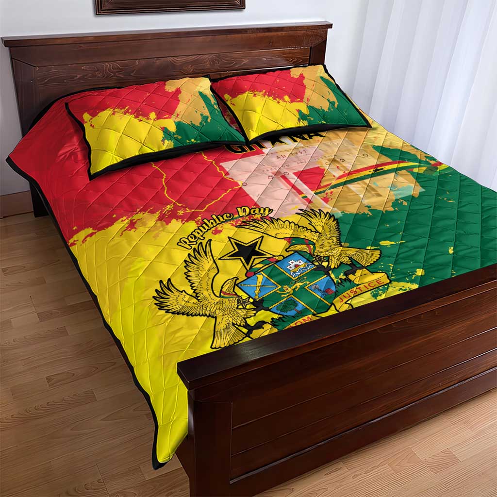 Ghana Republic Day Quilt Bed Set Black Star Square With Coat Of Arms