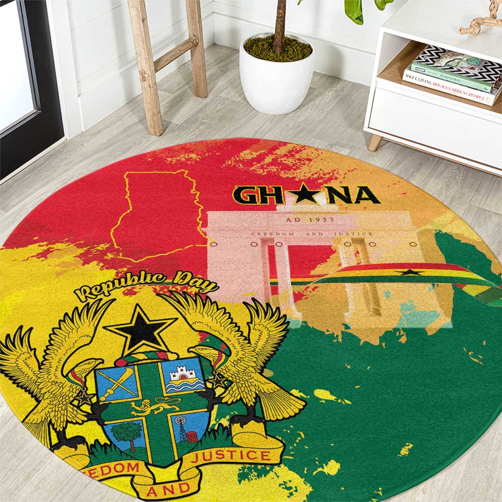 Ghana Republic Day Round Carpet Black Star Square With Coat Of Arms