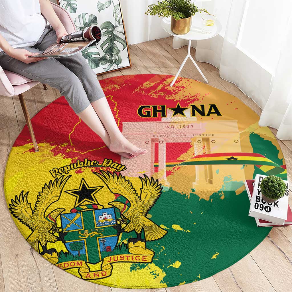 Ghana Republic Day Round Carpet Black Star Square With Coat Of Arms