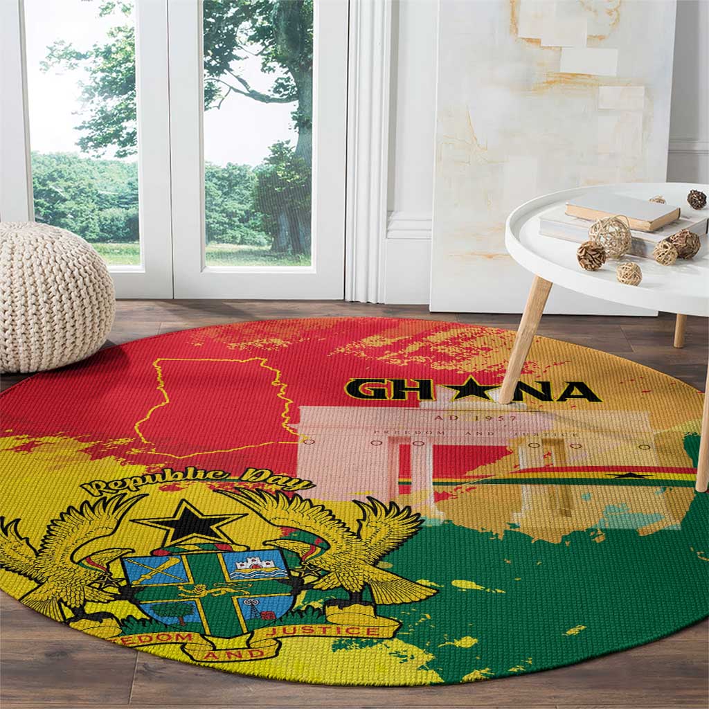 Ghana Republic Day Round Carpet Black Star Square With Coat Of Arms