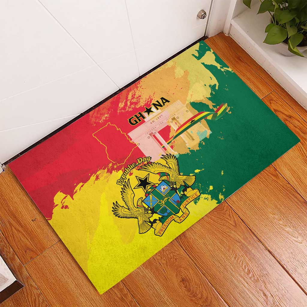 Ghana Republic Day Rubber Doormat Black Star Square With Coat Of Arms