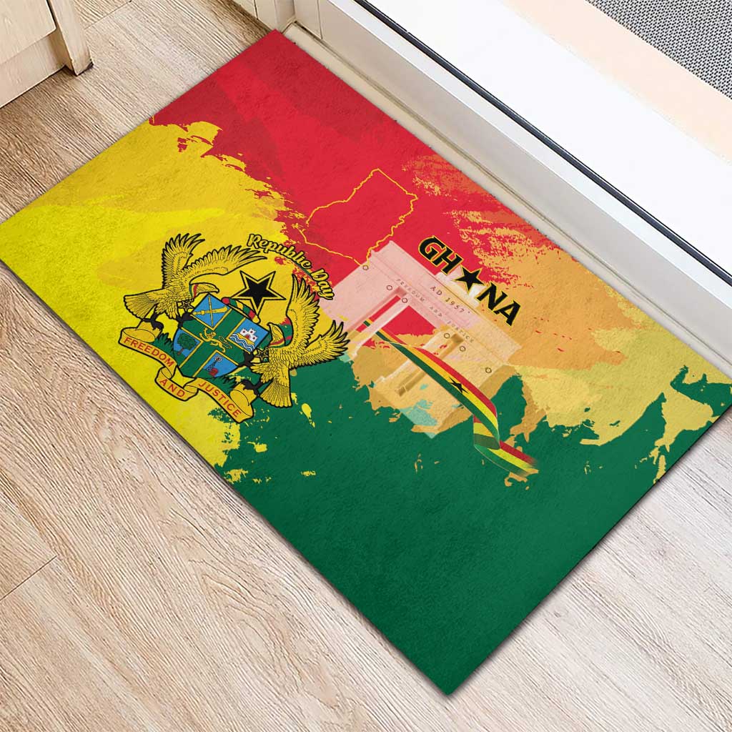 Ghana Republic Day Rubber Doormat Black Star Square With Coat Of Arms