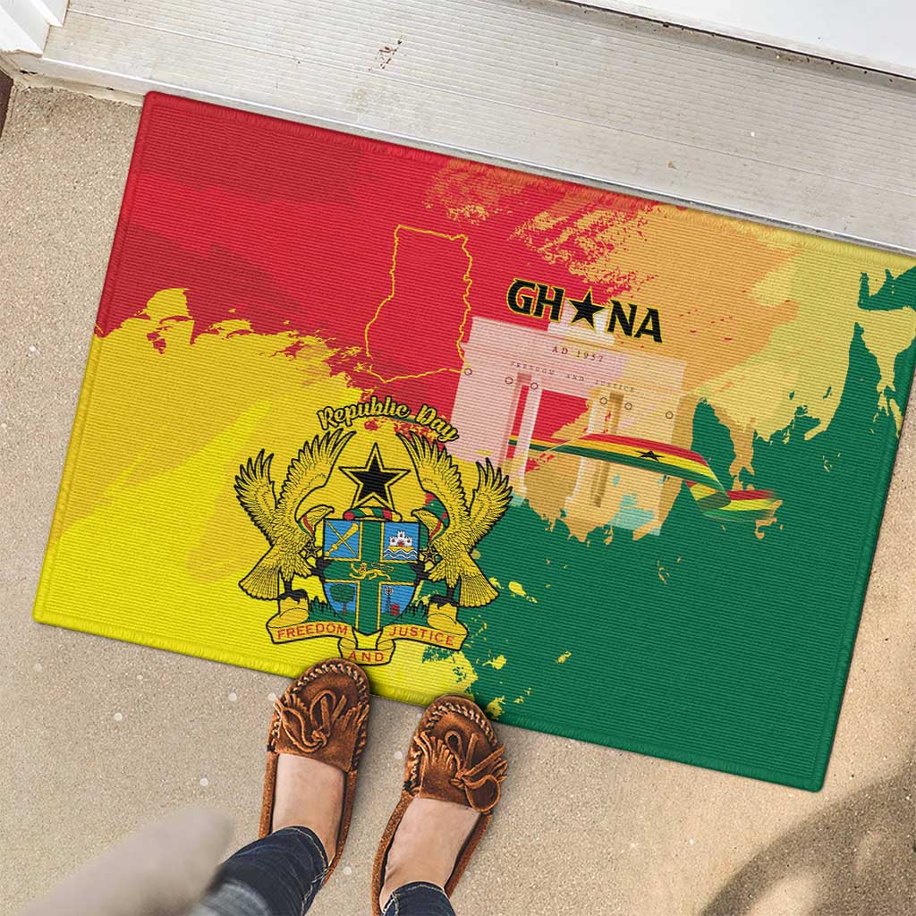 Ghana Republic Day Rubber Doormat Black Star Square With Coat Of Arms