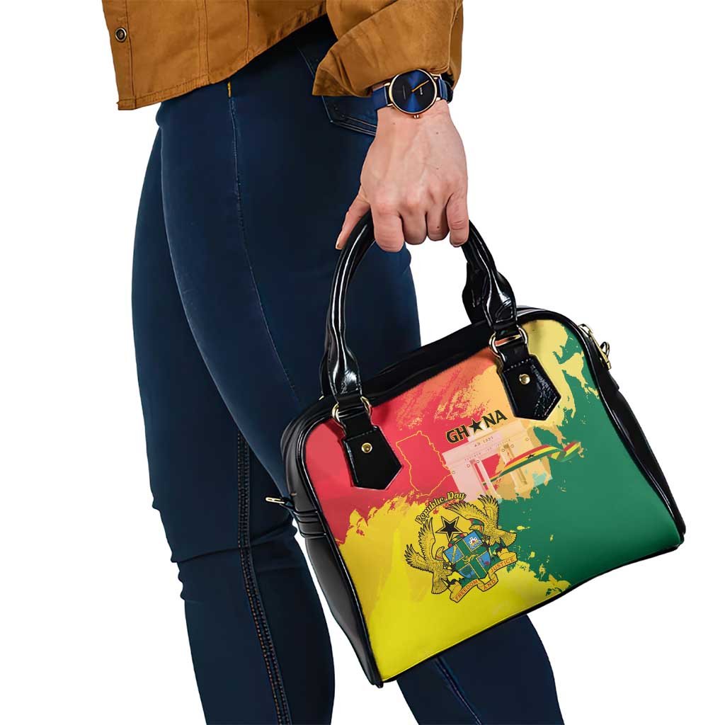 Ghana Republic Day Shoulder Handbag Black Star Square With Coat Of Arms