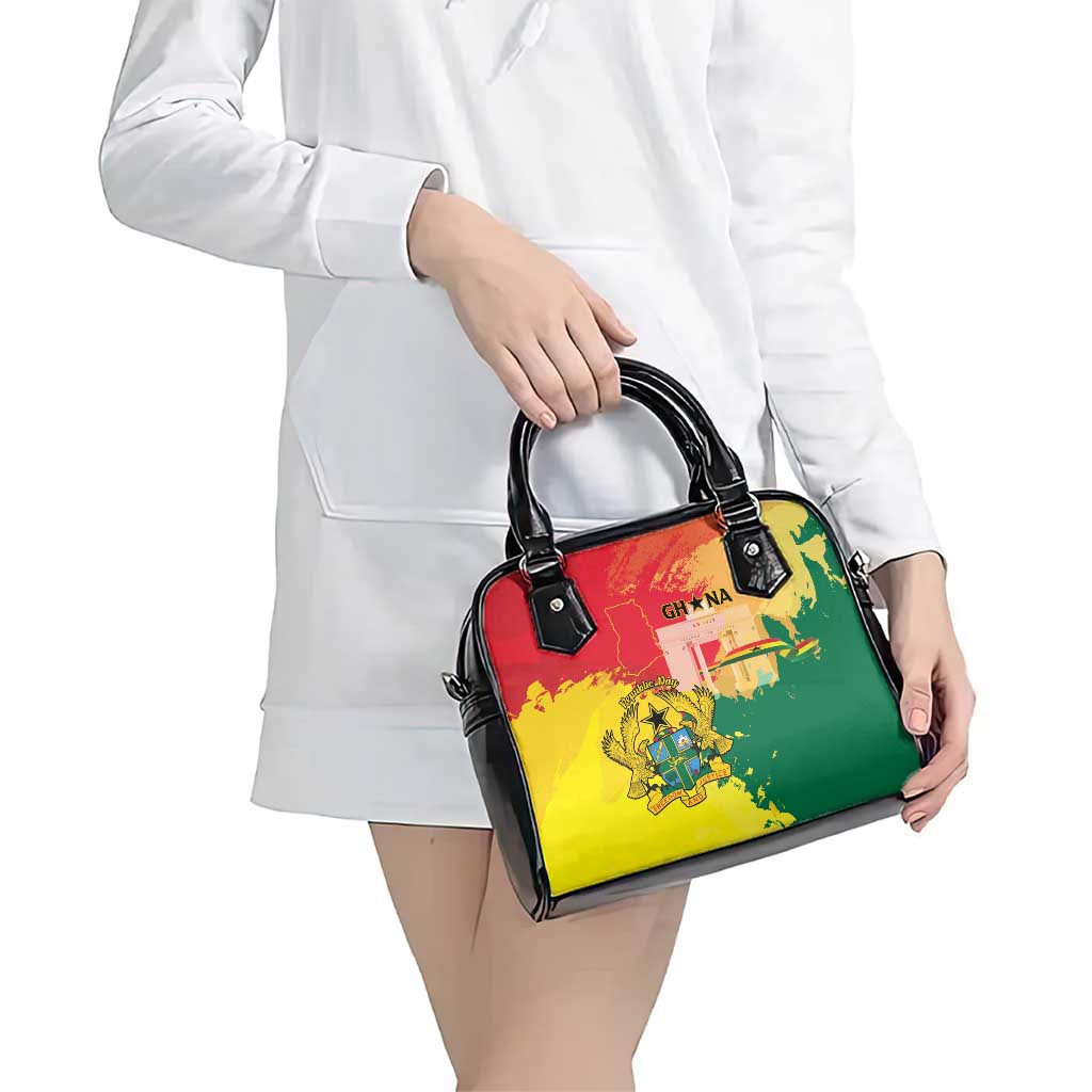 Ghana Republic Day Shoulder Handbag Black Star Square With Coat Of Arms