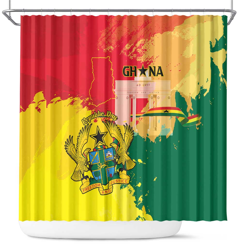 Ghana Republic Day Shower Curtain Black Star Square With Coat Of Arms