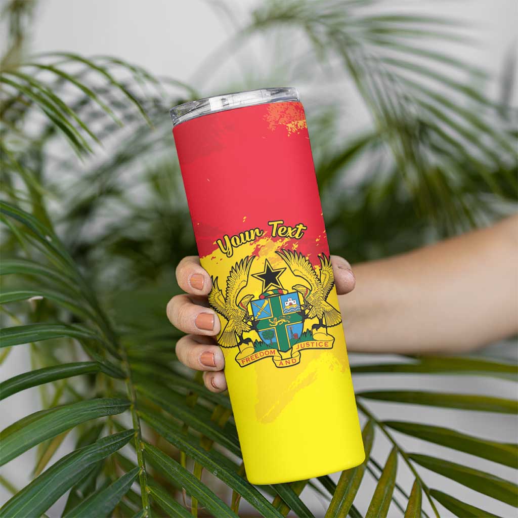 Personalized Ghana Republic Day Skinny Tumbler Black Star Square With Coat Of Arms