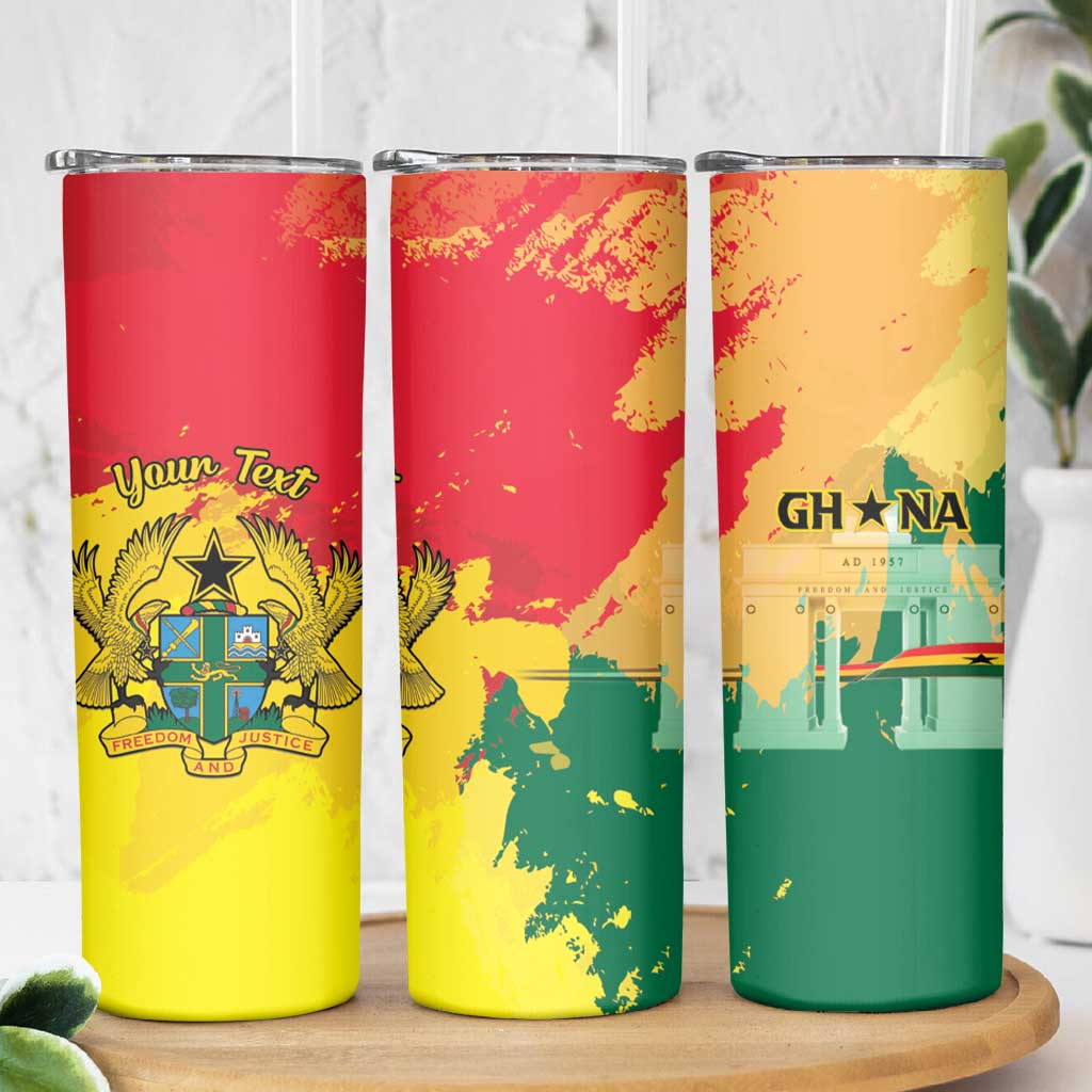 Personalized Ghana Republic Day Skinny Tumbler Black Star Square With Coat Of Arms