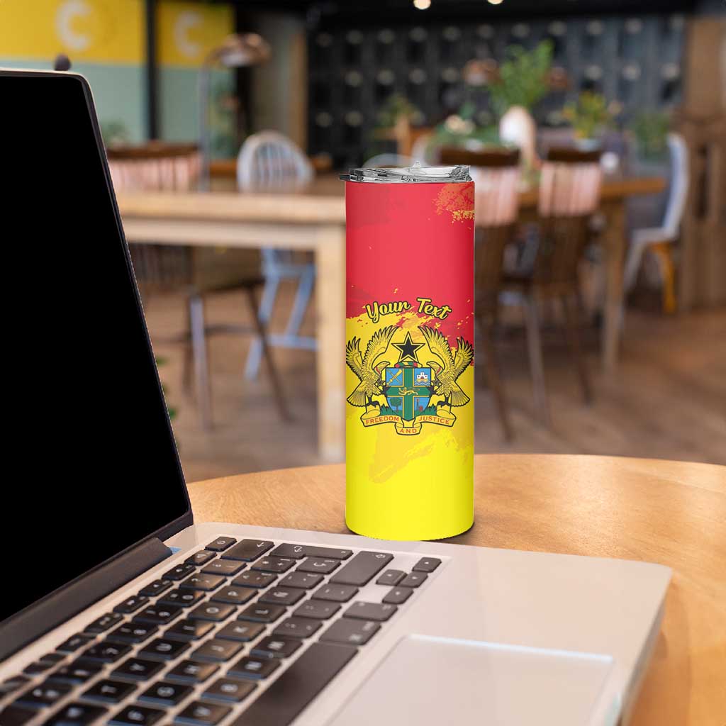 Personalized Ghana Republic Day Skinny Tumbler Black Star Square With Coat Of Arms