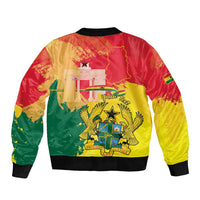 Personalized Ghana Republic Day Sleeve Zip Bomber Jacket Black Star Square With Coat Of Arms