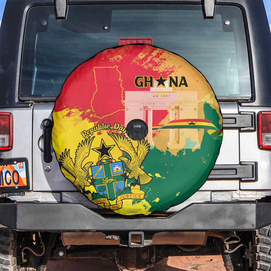Ghana Republic Day Spare Tire Cover Black Star Square With Coat Of Arms