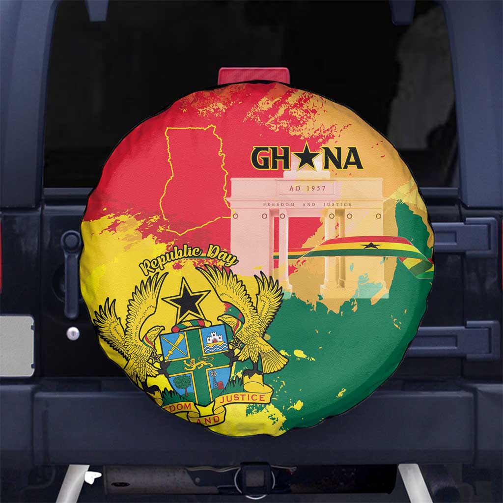 Ghana Republic Day Spare Tire Cover Black Star Square With Coat Of Arms