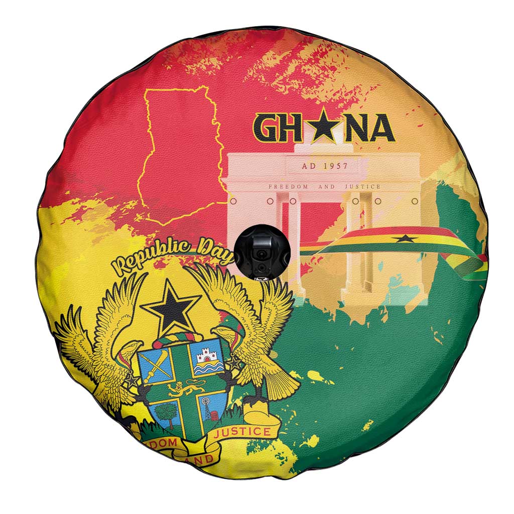 Ghana Republic Day Spare Tire Cover Black Star Square With Coat Of Arms