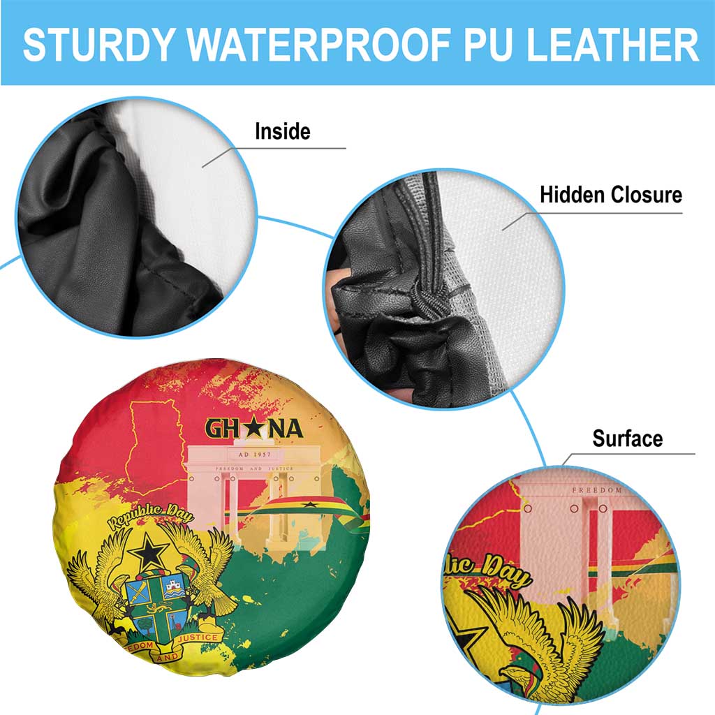 Ghana Republic Day Spare Tire Cover Black Star Square With Coat Of Arms