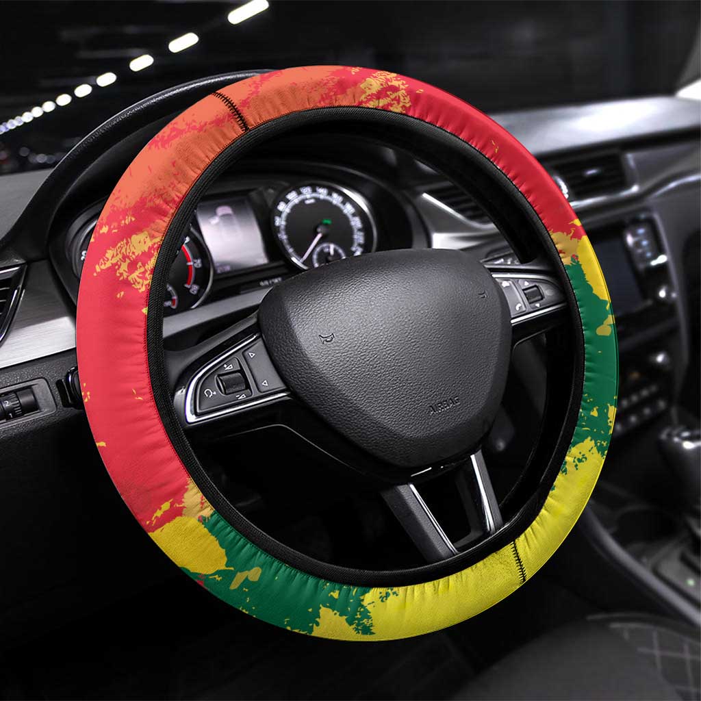 Ghana Republic Day Steering Wheel Cover Black Star Square With Coat Of Arms