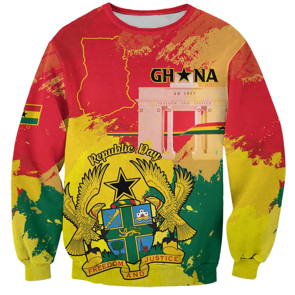 Personalized Ghana Republic Day Sweatshirt Black Star Square With Coat Of Arms