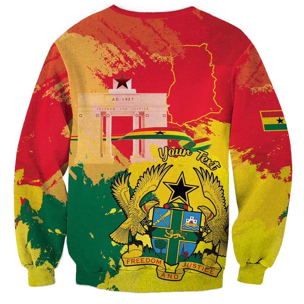 Personalized Ghana Republic Day Sweatshirt Black Star Square With Coat Of Arms