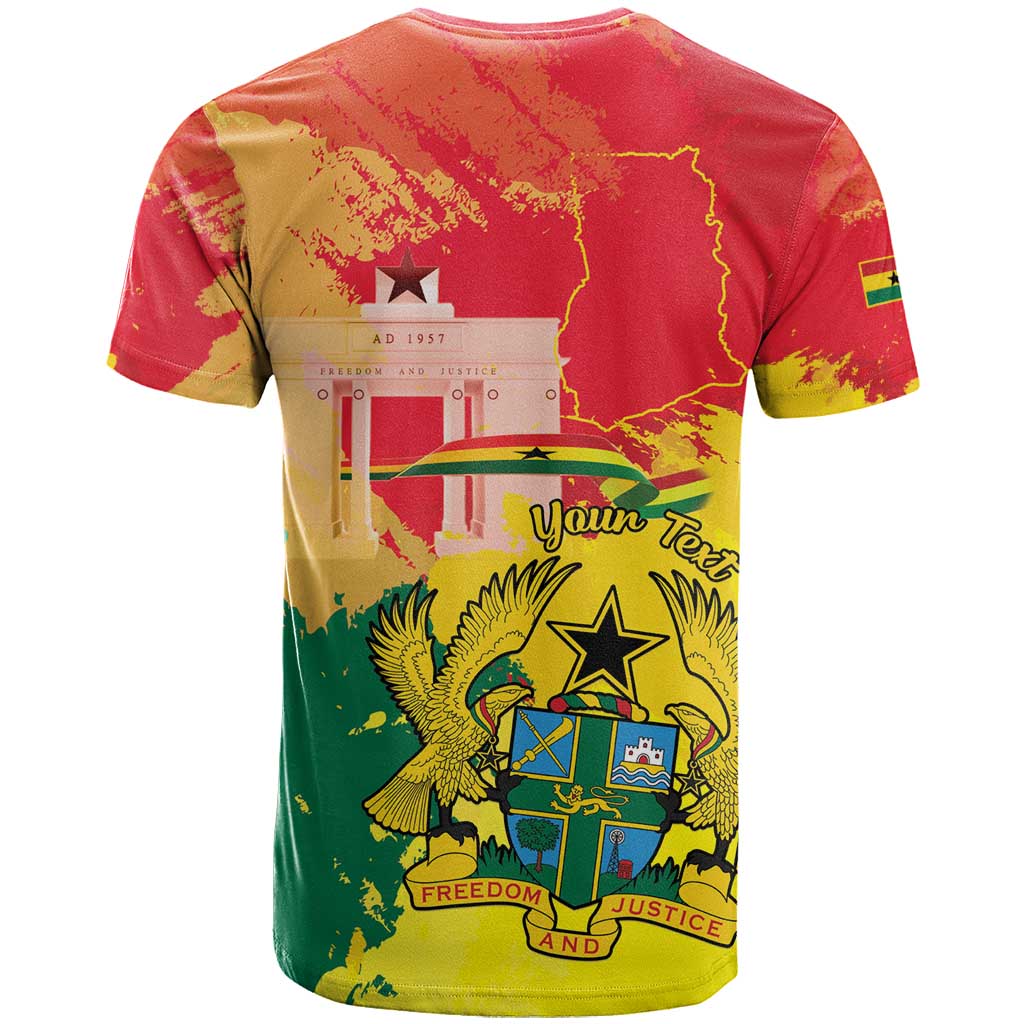 Personalized Ghana Republic Day T Shirt Black Star Square With Coat Of Arms