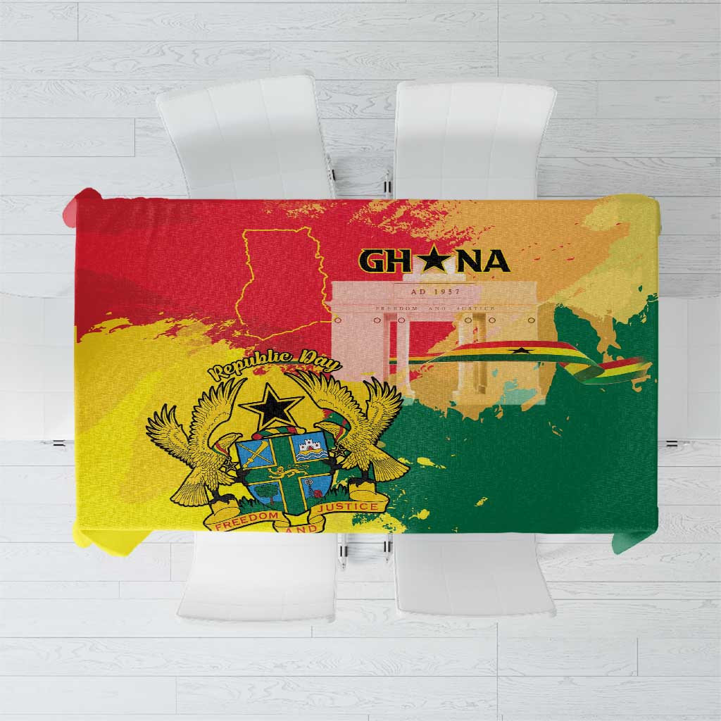 Ghana Republic Day Tablecloth Black Star Square With Coat Of Arms