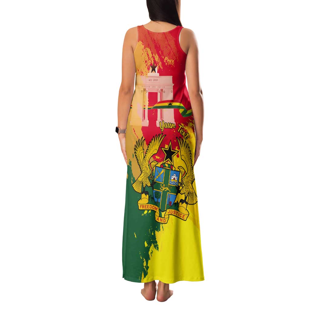 Personalized Ghana Republic Day Tank Maxi Dress Black Star Square With Coat Of Arms