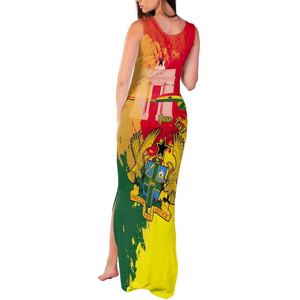 Personalized Ghana Republic Day Tank Maxi Dress Black Star Square With Coat Of Arms