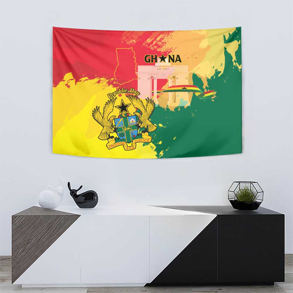 Ghana Republic Day Tapestry Black Star Square With Coat Of Arms