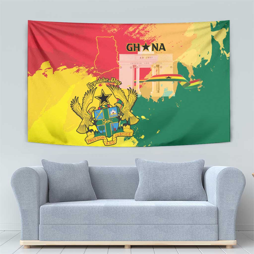 Ghana Republic Day Tapestry Black Star Square With Coat Of Arms