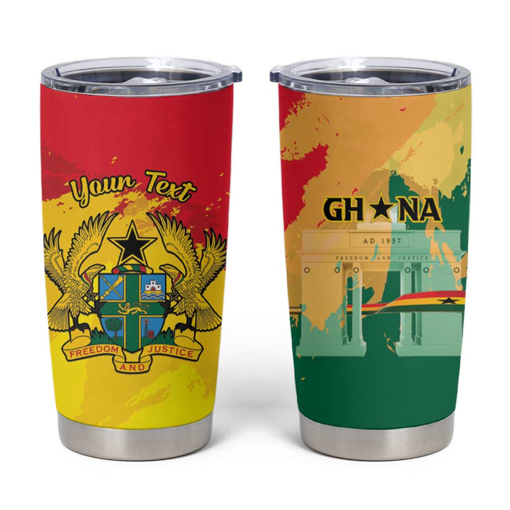 Personalized Ghana Republic Day Tumbler Cup Black Star Square With Coat Of Arms