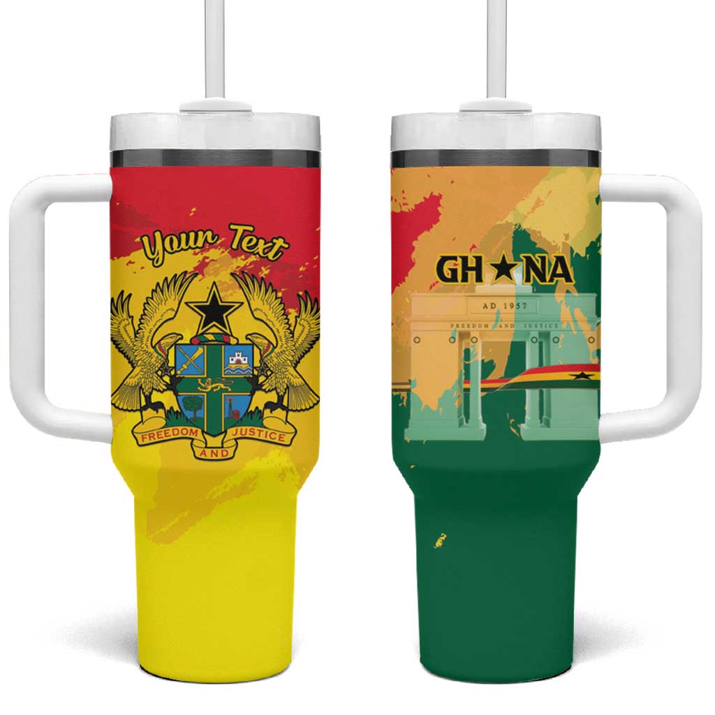 Personalized Ghana Republic Day Tumbler With Handle Black Star Square With Coat Of Arms