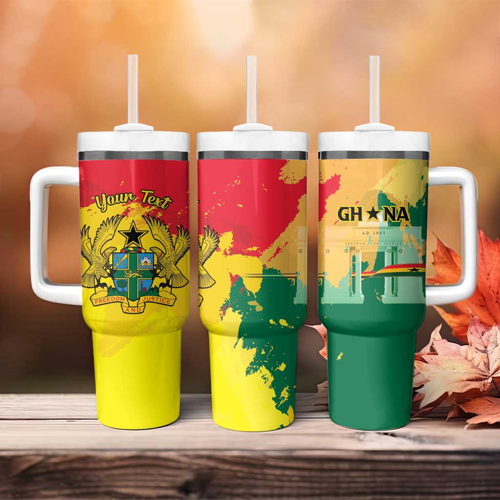 Personalized Ghana Republic Day Tumbler With Handle Black Star Square With Coat Of Arms